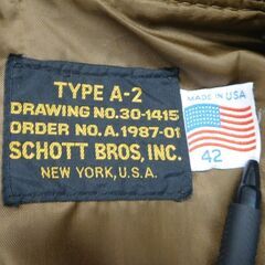 SCHOTT ショット A-2 フライトジャケット レザー 30-1415 ブラウン size:42の画像