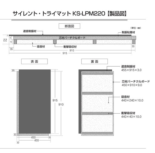 【取引済】遮音下地　サイレント・トライマットKS-LPM220 LL45　防音床材　遮音マット