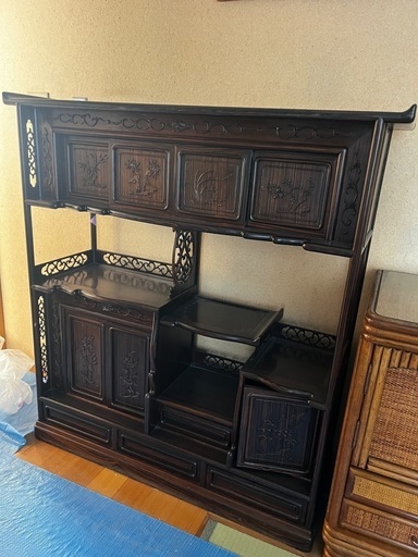 唐木 飾り棚 中古品 119×125×35.5 収納家具 茶箪笥