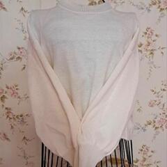 【🌟お譲り先決定】🌸美品　ぽわん袖秋冬ニット　ホワイトピンク　M～L