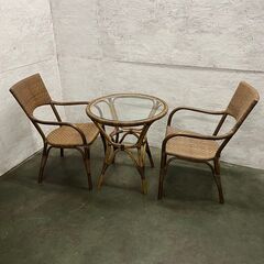 ラタン テーブル チェア セット 籐家具 ヴィンテージ 昭和レトロ