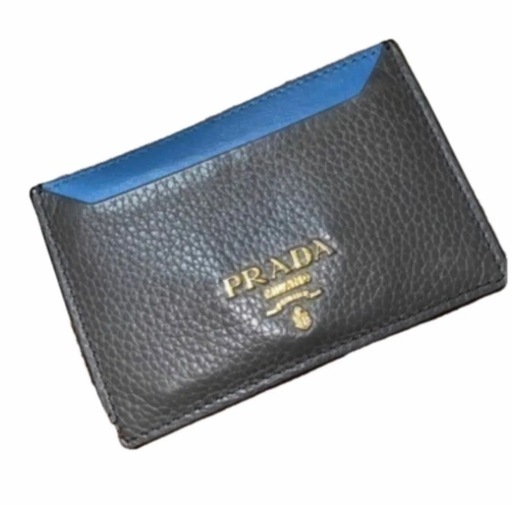 PRADA プラダ　カードケース　ブルー×グレー×ゴールド金具