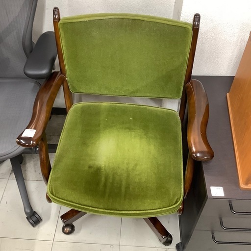 ワークチェア　オールド　カリモク　使用感有　キズ有　グリーン×ブラック