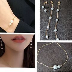 フェイクパール/バックキャッチピアスとブレスレットのセット②（新品）の画像