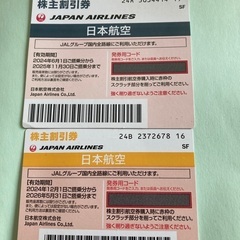 JAl株主優待券2枚+海外国内旅行割引券