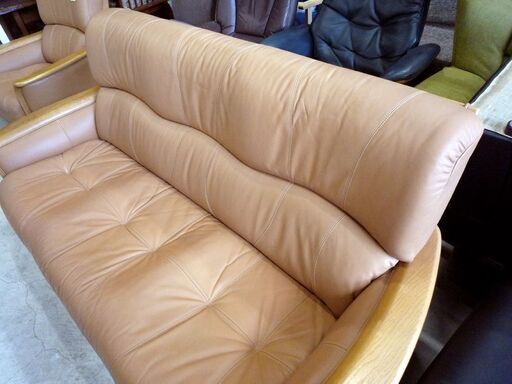 三人掛けソファー ソファ 浜本工芸 レザー ベージュ HAMAMOTO 中古 3人掛け ソファー トリプルソファ 札幌市東区 新道東店