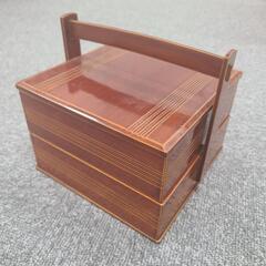 手提げ菓子器　漆器　二段重ね　茶道　赤茶色