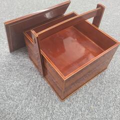 手提げ菓子器　漆器　二段重ね　茶道　赤茶色の画像