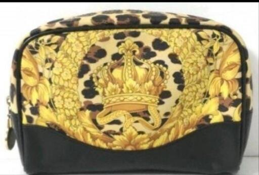 ヴェルサーチ VERSACE ×レザー イエロー×黒×ブラウン 豹柄 ポーチ
