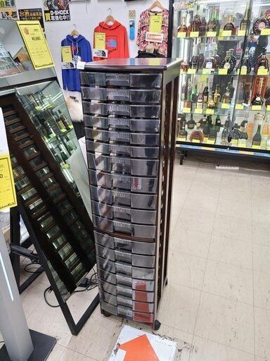 J6166　キャスター付き18段収納ケース　レターケース　書庫　ダークブラウン　クリーニング済　【リユースのサカイ柏店】