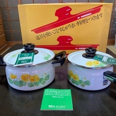 【昭和レトロ】【新品未使用】象印ホーローウェアセット　ホーロー鍋...