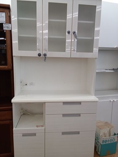 ★ジモティ割あり★  食器棚 ホワイト H200×D43×W100 クリーニング済み TK3604