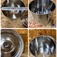 a(6818) 業務用 ステンレスポット 丸型 キッチンポット 調味料 調理器具 18cm 12cm ２個セット 蓋付き 目盛り無しの画像
