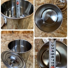a(6818) 業務用 ステンレスポット 丸型 キッチンポット 調味料 調理器具 18cm 12cm ２個セット 蓋付き 目盛り無しの画像
