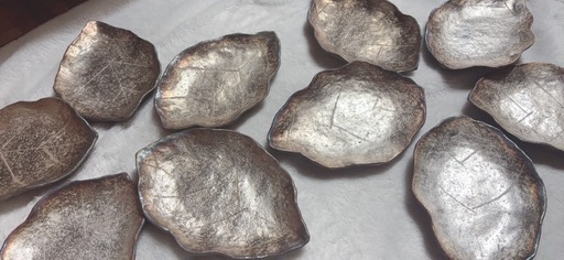 新品未使用！蔵珍窯　純銀　銀彩木の葉　銘々皿　小皿　菓子皿　10枚