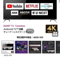 【未開封】ORION　55v型　4K対応チューナーレススマートテレビ　AEUD-55D