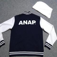 【ANAP】フード付きスタジャン  紺×白  メンズＭの画像