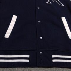 【ANAP】フード付きスタジャン  紺×白  メンズＭの画像