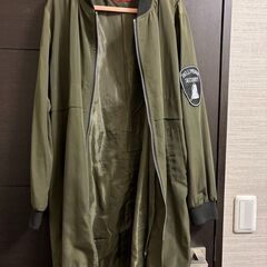 スタジャン風コート　ミリタリー　カーキー　Mの画像