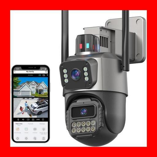防犯カメラ 600万画素 屋外 2つ監視画面 AI 夜間 WiFi 見守りカメラ
