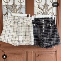 NOEMIE 白　ノエミー　ラメ　ツイード　ビジュー　ボタン　ショートパンツの画像