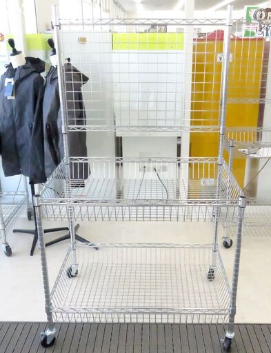 北海道 千歳市/恵庭市 近郊配送 メタル ワゴン 商品陳列 ディスプレイ 幅90×奥行61×高さ160㎝