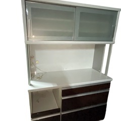 ジ1123-4 【美品】松田家具　食器棚　ホワイト　ブラウン