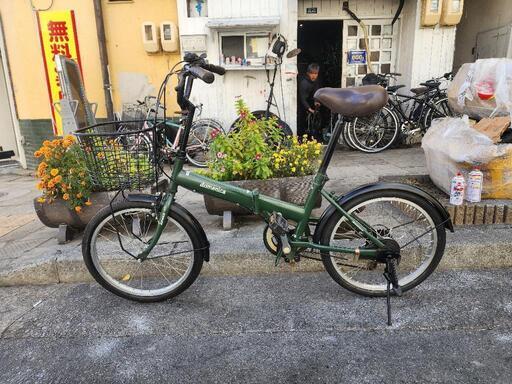 折りたたみ自転車　２０インチ　６変速　ライト　カゴ　付き　緑　配達可能