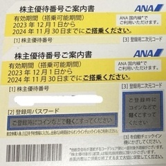 即日番号送付　ANA 株主優待　半額　1枚
