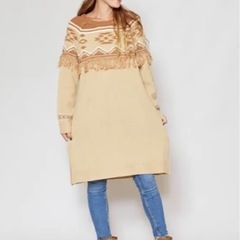 【Kahiko】カヒコ オルテガ柄 フリンジニットワンピース ハワイ ボヘミアンの画像