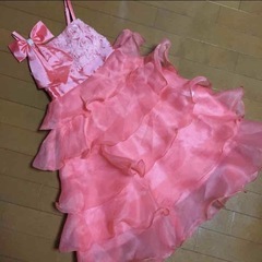 サーモンピンクドレスオレンジピンク5段フリル！ピアノ発表会パーテ...