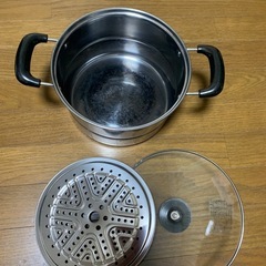 ステンレス製兼用蒸し鍋22cm IH100V200Vガスコンロ対応の画像