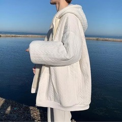 パーカー XLサイズ　白　ホワイト　ケーブル柄　ケーブル編み風　メンズ 裏起毛 春秋冬 パーカー 長袖 フード付　かっこいい ジップアップコート カーディガン メンズ オシャレ カジュアル コート ジャージ　レディース　ファー　もこもこの画像
