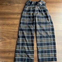 秋冬女性用チェック柄ワイドパンツ