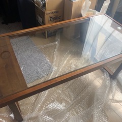 【美品】木製ガラステーブル 長方形 W900×D450×H380mmの画像