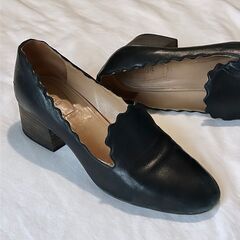 Chloe ブラックレザー Lauren スキャロップトリム ヒ...