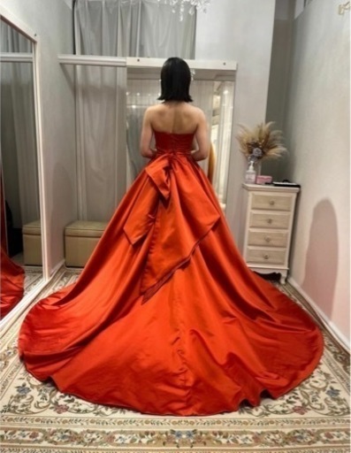 オレンジドレス ウエディングドレス カラードレス 結婚式 二次会 