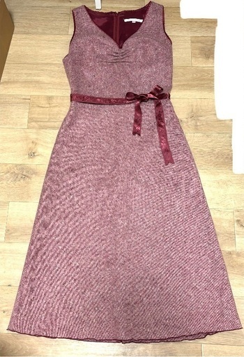 レベッカテイラー　ワンピース　膝下　ワイン色　ノースリーブ