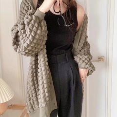 体型カバー◎ ぽこぽこ 2way ルーズガーディガン モカLの画像