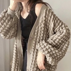 体型カバー◎ ぽこぽこ 2way ルーズガーディガン モカLの画像