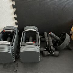 【器具一式】可変式ダンベル 25kg 2個 合計50kg、マット...