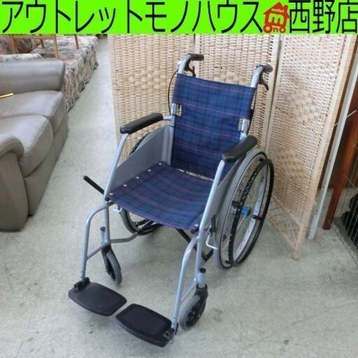 青とチェック柄 自走用車椅子 車椅子 自走式 介助ブレーキ付き 車イス 車いす チェック柄 青系