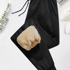 メンズ シンプル カジュアル ドローストリング 暖かいパンツ 2枚セット ブラック + グレーの画像