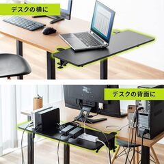 机拡張 デスクエクステンダー アームレスト リストレスト 折りたたみ式 サンワダイレクト サンワサプライ デスク 拡張 机 延長 後付け 折り畳み クランプ固定 【天板：幅70×奥行25cm】 ブラック 100-KB014BKの画像