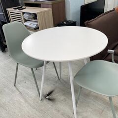 LOWYA ロウヤ ダイニングテーブルセット 2人用 3点セット 丸テーブル 省スペース 一人暮らし 白 ホワイト ミントの画像