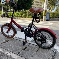 16インチ折り畳み自転車(ワインレッド)