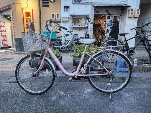 ママチャリ　２４インチ　ライト　カゴ　付き　ピンク　配達可能