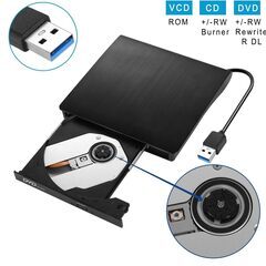 【新品同様】外付けDVDドライブ 高速処理 8XDVD& 24XCD 光学ドライブ外付け 読取/書込可 バスパワー USB 2.0/3.0&Type-C両接続 外付けCDドライブ 黒の画像