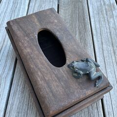 カエルの木製ティッシュBOX