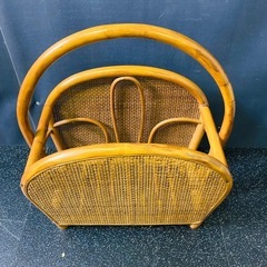 ラタン小物3個まとめ　ランドリーかご　傘立て　マガジンラック　籐家具の画像